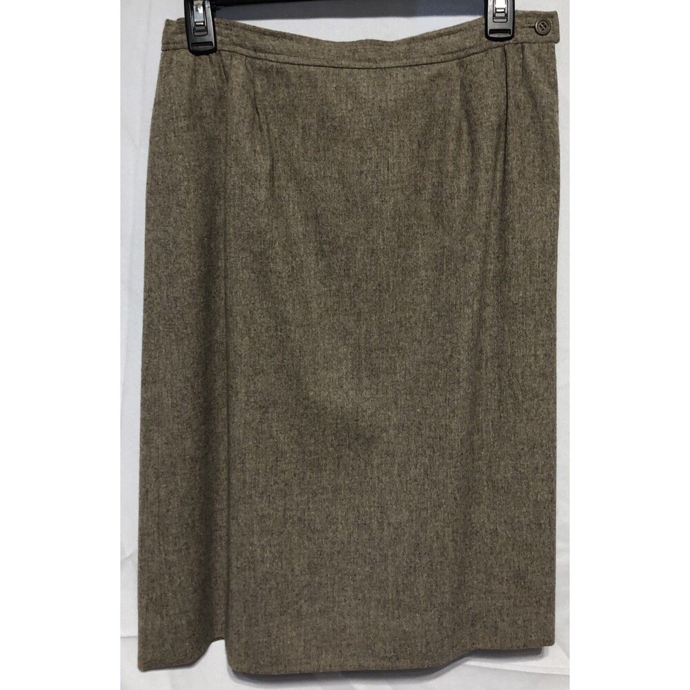 Vintage Pendleton 70s Virgin Wool Skirt S Taupe Tweed Knee Length Career A-Line